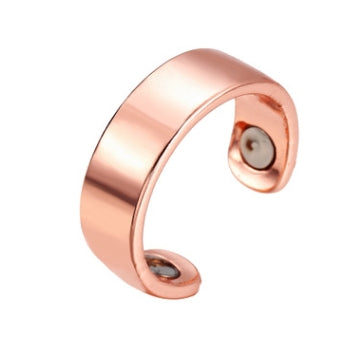 Glossy rose gold open cuff ring front view with magnetic disc details