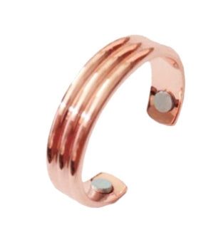 Rose gold open cuff ring side view with magnetic disc accent plates