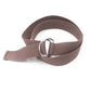 Unisex canvas waist belt in taupe/brown with silver double-ring buckle and woven texture.