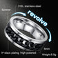 Spinner-style stainless steel ring with black chain-link inlay and high-polish outer edge