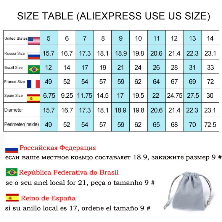 Ring size table chart for choosing US and international sizes