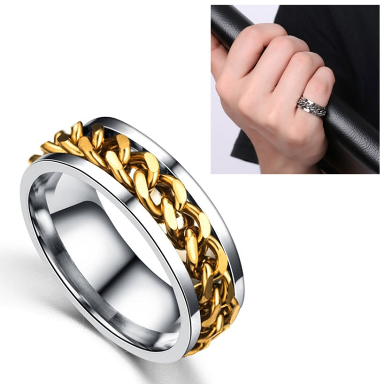 Stainless steel rotatable chain ring, gold tone, chain-link band