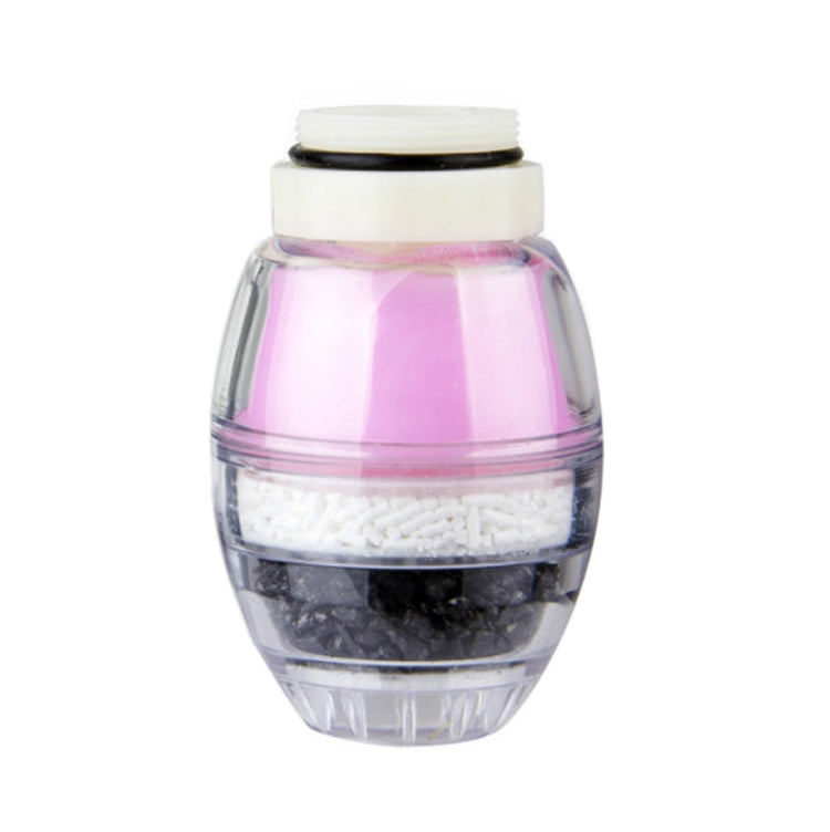 Tap water purifier filter cartridge with purple-tinted housing and white filter media
