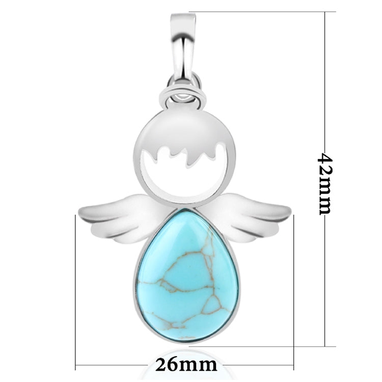 Silver angel wing pendant necklace with blue turquoise teardrop crystal charm