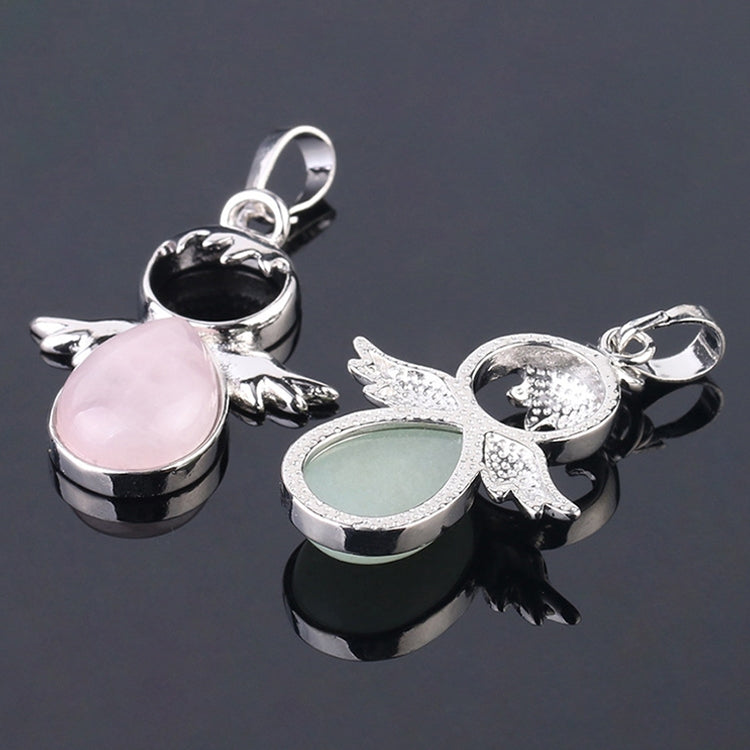 Silver angel wing pendants with pink, teal, and green teardrop crystal stones
