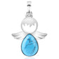 Silver angel wing pendant necklace with blue turquoise teardrop crystal charm
