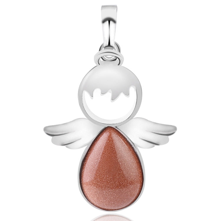 Silver angel wing pendant necklace with red agate teardrop crystal charm
