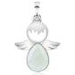 Silver angel wing pendant necklace with light green opal teardrop crystal charm