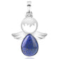 Angel wing pendant necklace with lapis blue teardrop crystal charm