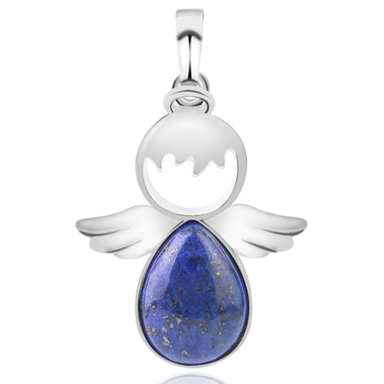 Angel wing pendant necklace with lapis blue teardrop crystal charm