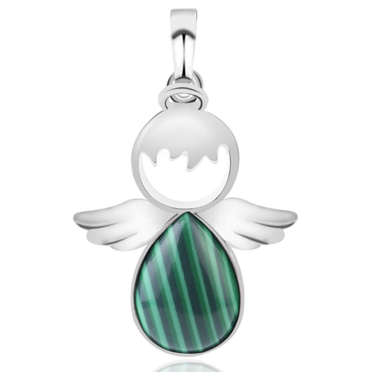 Angel wing pendant necklace with green striped teardrop crystal charm