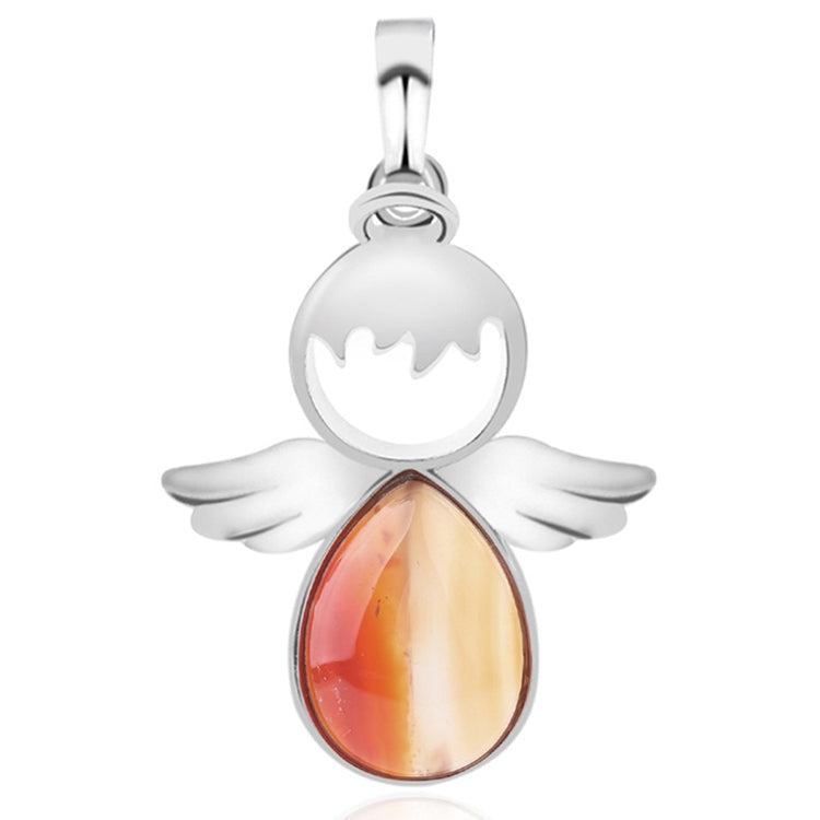 Angel wing pendant necklace with orange-red teardrop crystal charm