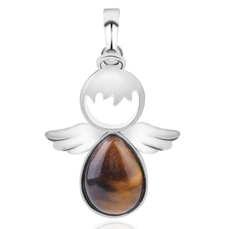 Angel wing pendant necklace with brown teardrop crystal charm