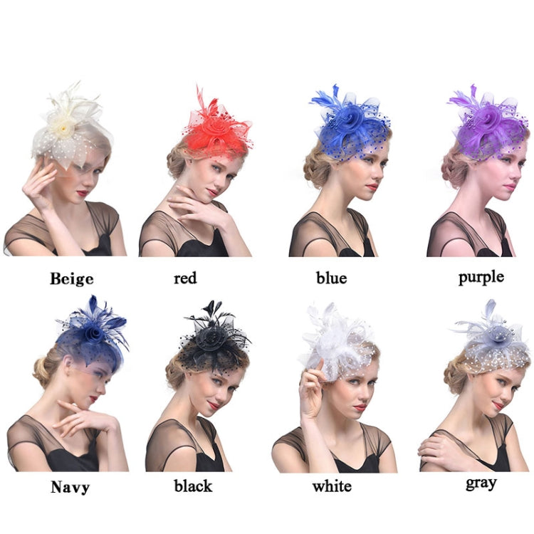 Mesh bridal fascinator set in beige, red, blue, purple, navy, black, white, gray