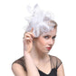 White mesh bridal fascinator with feather plume and beaded flower veil