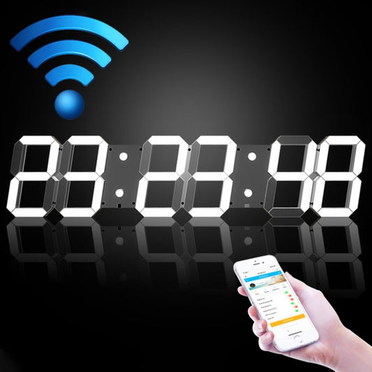 WiFi wall digital clock with white LED 24-hour time display and large numbers