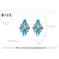 Teal crystal five-petal earrings with gold-tone prongs and clear rhinestone highlights