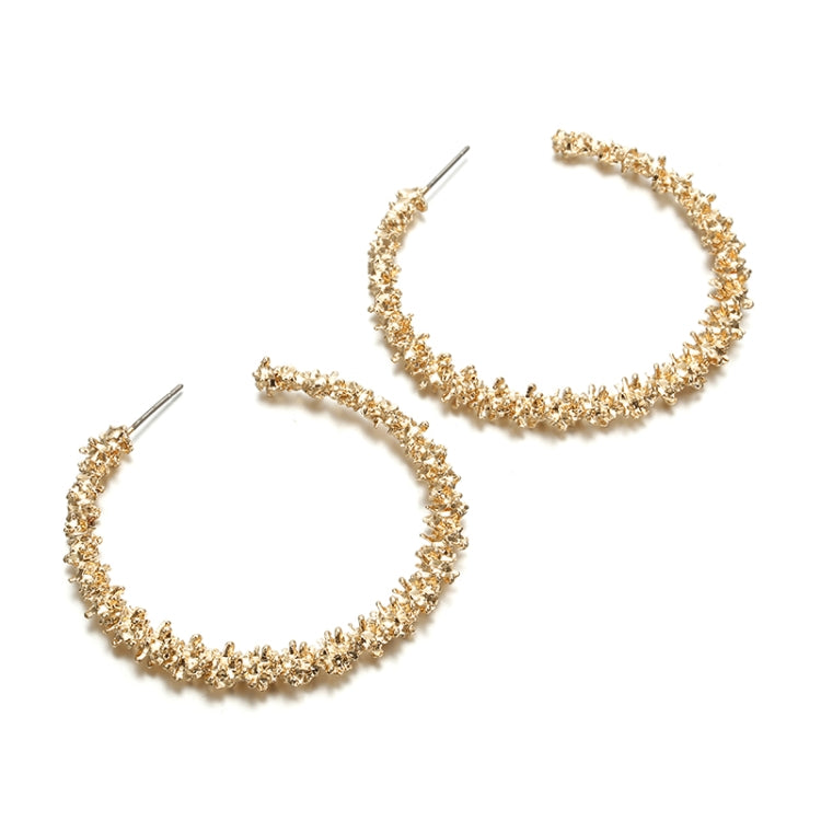 Gold-tone crystal hoop earrings, open teardrop shape, stud backs