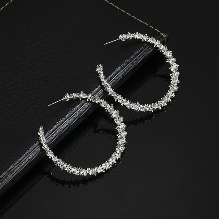 Silver-tone crystal hoop earrings, teardrop curve, stud backs