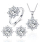 Three-piece silver snowflake gemstone set with crystal stones: statement ring, pendant necklace, studs