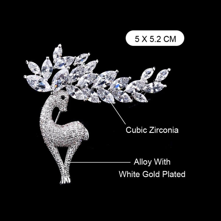 Crystal deer brooch with marquise stones, open-frame body and clustered antler points
