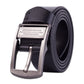 Black leather pin buckle belt with rectangular buckle and multiple strap holes