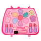 Pink makeup cosmetics toy palette with colorful molded eyeshadow and lip accessories
