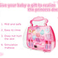 Pink portable cosmetics toy set with heart-shaped case and simulated makeup pieces