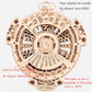 Wooden perpetual calendar gear puzzle diagram, month and date layout on front face