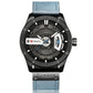 CURREN men's military sports watch, black case, blue leather strap, date display