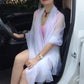 White sheer chiffon silk scarf, flowing neckline drape with translucent layers