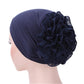 Solid Color Chiffon Big Cap Flower Pullover Turban Hat, One Size