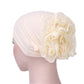 Solid Color Chiffon Big Cap Flower Pullover Turban Hat, One Size