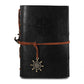 Pirate compass spiral notebook diary, black PU leather cover with wrap strap and wheel charm