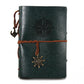 Pirate compass spiral notebook diary, teal PU leather cover with wrap strap and wheel charm