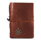 Pirate compass spiral notebook diary, copper brown PU leather cover with wrap strap and wheel charm