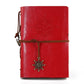 Pirate compass spiral notebook diary, red PU leather cover with wrap strap and wheel charm