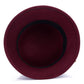 Wool top hat in burgundy with black inner band, top view