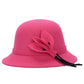 Rose red wool cloche hat with flower decoration and side tassels