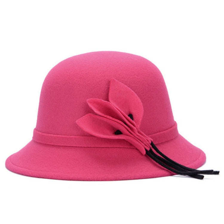 Rose red wool cloche hat with flower decoration and side tassels