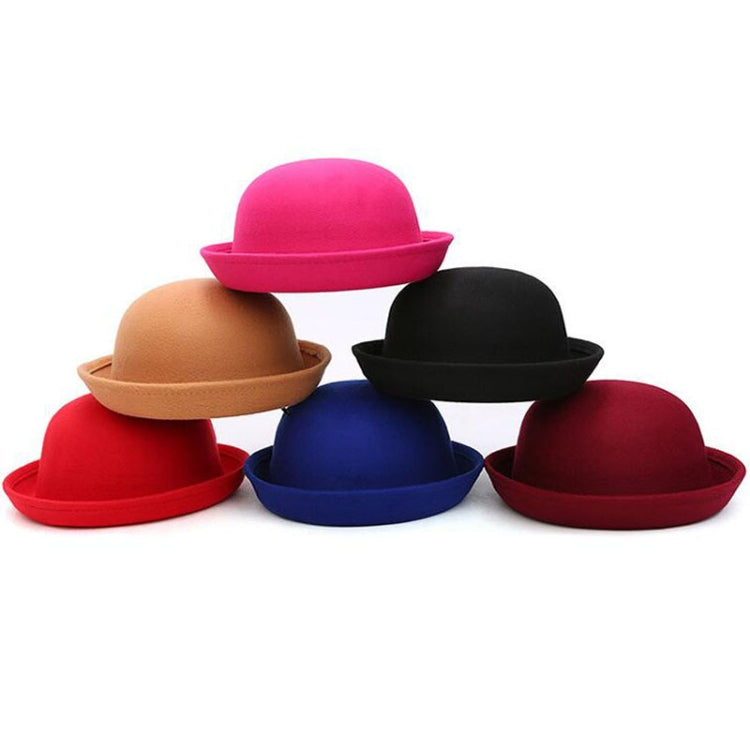 Felt dome hats collection with rolled brims in pink, tan, black, red, and blue