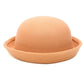 Beige khaki felt dome hat with rolled brim and soft rounded crown