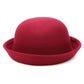 Women’s red felt hat with rolled brim and dome crown