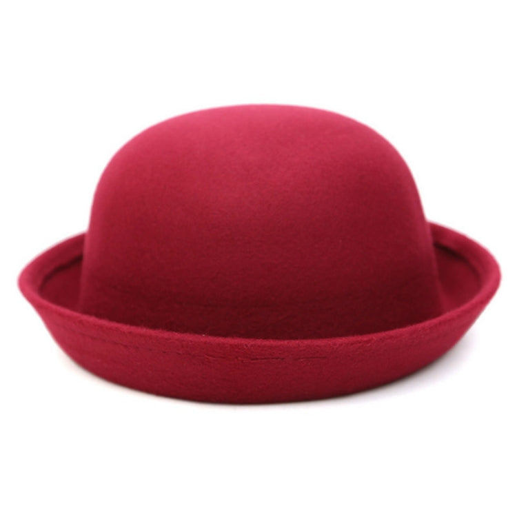 Women’s red felt hat with rolled brim and dome crown
