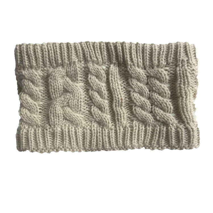 Cream knit wool earmuff headband with braided cable pattern and ribbed cuff