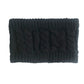 Black knit wool earmuff headband with cable-knit weave and ribbed border