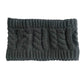Dark gray knit wool earmuff headband with cable-knit pattern and ribbed edges