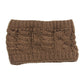 Tan knit wool earmuff headband with cable-knit texture and ribbed cuff