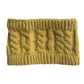 Mustard yellow knit wool earmuff headband with cable-knit texture and ribbed edges