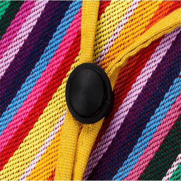 Striped yellow hat band detail with black oval button
